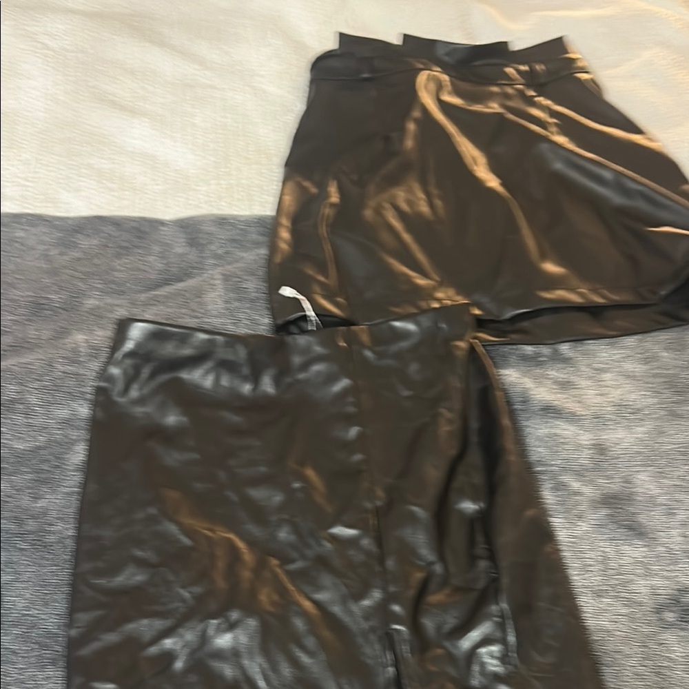 Black Faux Leather Skirt Set